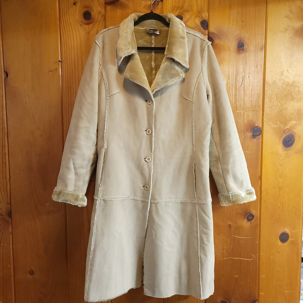 Y2k Brandon Thomas Women's large Beige Shearling Sheepskin Coat vintage vtg